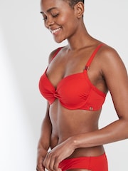 Red Wired Padded Plunge Top Shaping Bikini Top - Image 3 of 4