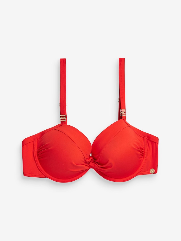 Red Wired Padded Plunge Top Shaping Bikini Top - Image 4 of 4