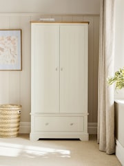 Chalk White Hampton Painted Oak Slim Double, 1 Drawer Wardrobe - Image 1 of 8