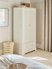 Chalk White Hampton Painted Oak Slim Double, 1 Drawer Wardrobe - Image 2 of 8