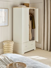 Chalk White Hampton Painted Oak Slim Double, 1 Drawer Wardrobe - Image 3 of 8