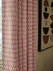 Orange/Neutral Woven Geometric Eyelet Lined Curtains - Image 3 of 6
