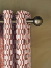 Orange/Neutral Woven Geometric Eyelet Lined Curtains - Image 4 of 6