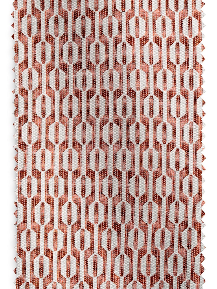 Orange/Neutral Woven Geometric Eyelet Lined Curtains - Image 6 of 6