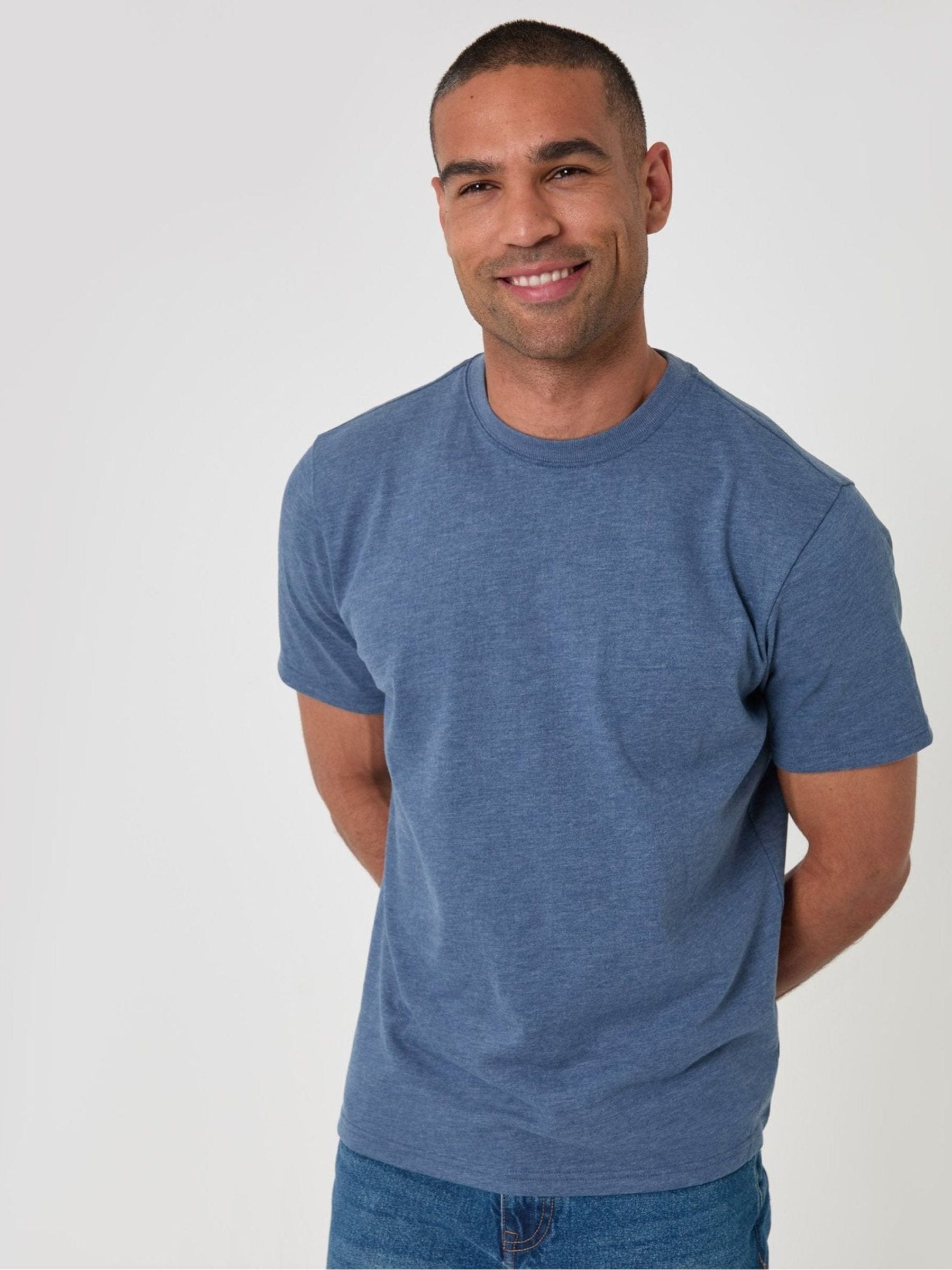 Threadbare Men's Blue Peached Crew Neck T-Shirt In Light - Image 4