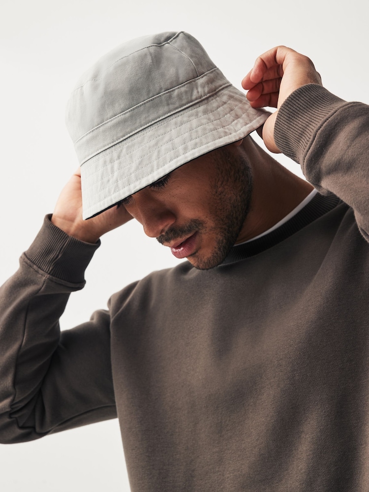 Black/Grey Reversible Bucket 100% Cotton Hat 2 Pack - Image 2 of 11 Black/Grey Reversible Bucket 100% Cotton Hat 2 Pack - Image 2 of 11
