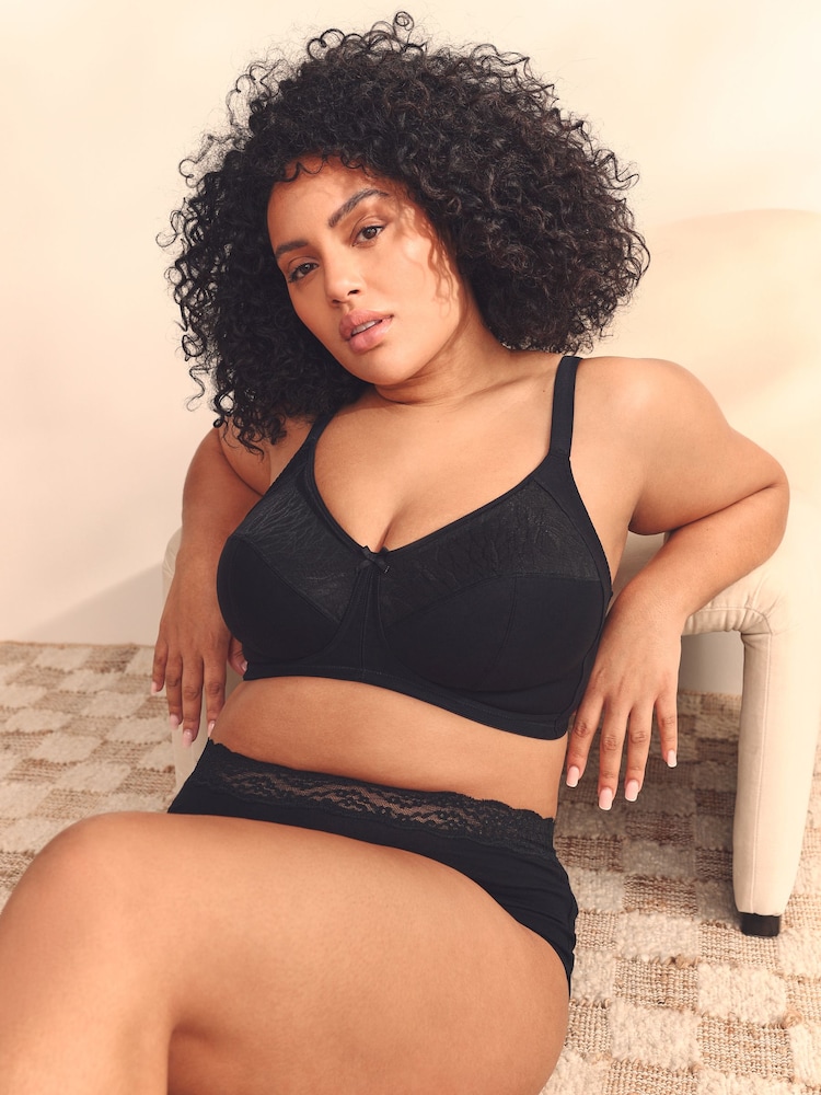 Black Total Support Full Cup Non Wire Cotton Ultimate Comfort Bra B-H - Image 2 of 7