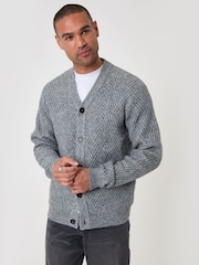Threadbare Grey Textured Stitch V-Neck Cardigan - Image 1 of 5