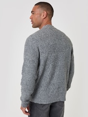 Threadbare Grey Textured Stitch V-Neck Cardigan - Image 2 of 5