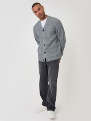 Threadbare Grey Textured Stitch V-Neck Cardigan - Image 3 of 5