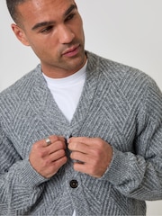 Threadbare Grey Textured Stitch V-Neck Cardigan - Image 4 of 5
