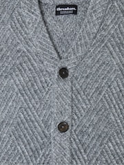 Threadbare Grey Textured Stitch V-Neck Cardigan - Image 5 of 5
