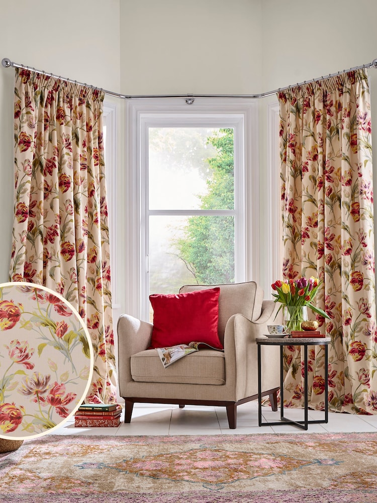 Laura Ashley Cranberry Red Gosford 100% Cotton Pencil Pleat Pencil Pleat Curtains - Image 2 of 3