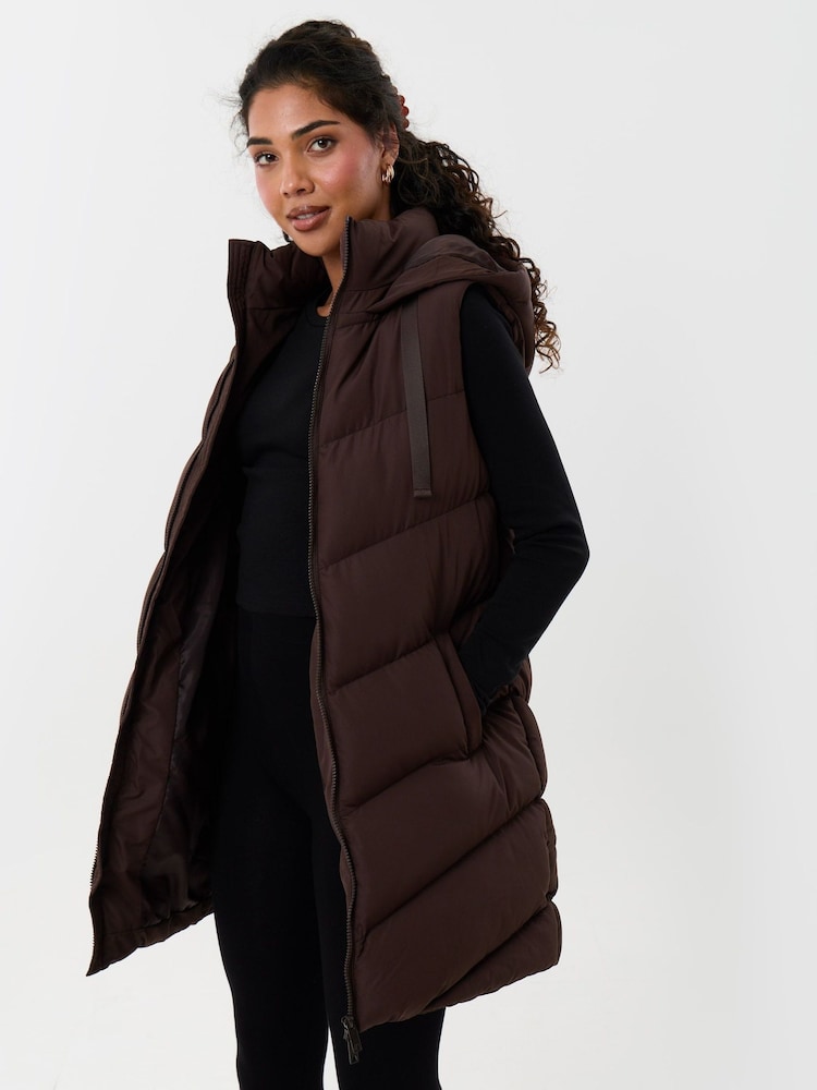 Threadbare Brown Longline Padded Gilet - Image 1 of 4 Threadbare Brown Longline Padded Gilet - Image 1 of 4