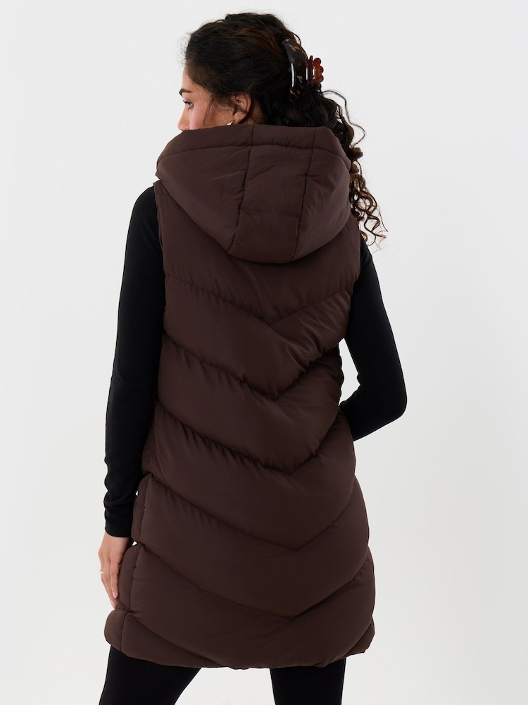 Threadbare Brown Longline Padded Gilet - Image 2 of 4 Threadbare Brown Longline Padded Gilet - Image 2 of 4