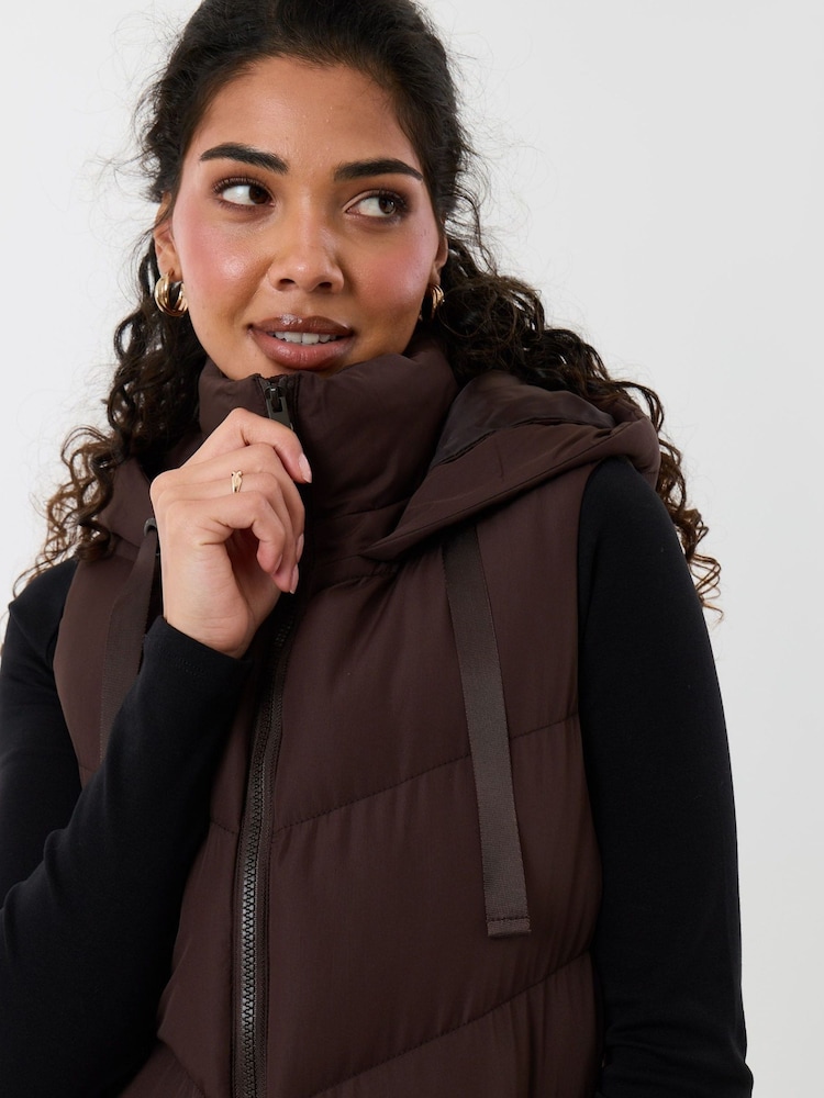 Threadbare Brown Longline Padded Gilet - Image 4 of 4 Threadbare Brown Longline Padded Gilet - Image 4 of 4