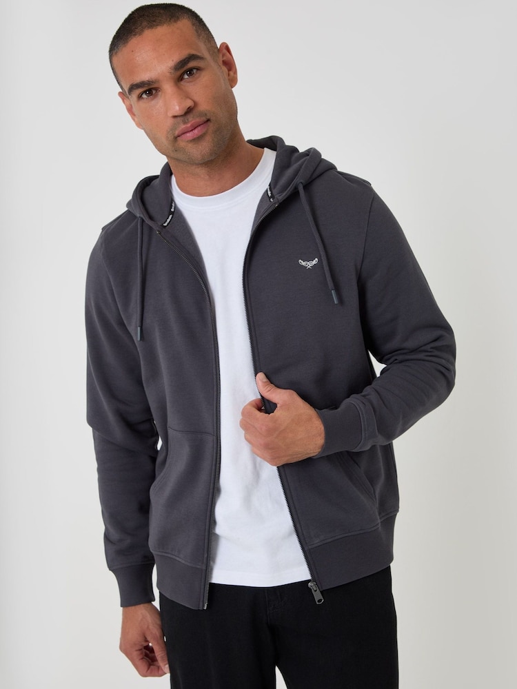 Charcoal Gray - Threadbare Zip Through Hoodie - Larawan 2 ng 5