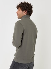 Olive Green - Threadbare Quarter Zip Neck Sweatshirt - Larawan 2 ng 4