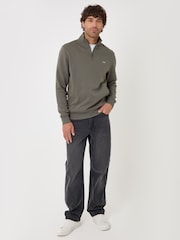 Olive Green - Threadbare Quarter Zip Neck Sweatshirt - Larawan 3 ng 4