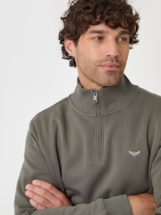 Olive Green - Threadbare Quarter Zip Neck Sweatshirt - Larawan 4 ng 4