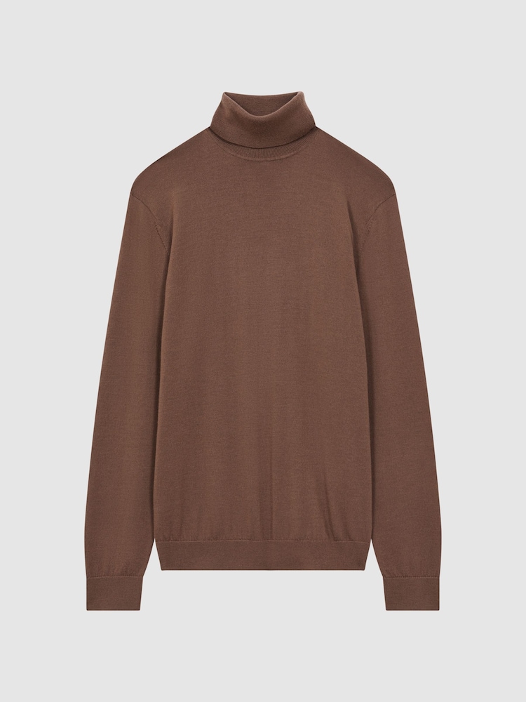 Reiss Brown Sugar Caine Slim Fit Merino Wool Roll Neck Jumper - Image 2 of 5