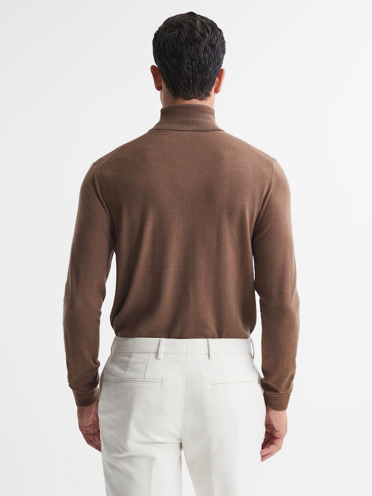 Reiss Brown Sugar Caine Slim Fit Merino Wool Roll Neck Jumper - Image 5 of 5