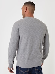Threadbare Grey Diamond Textured Crew Neck Jumper - Image 3 of 5