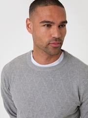 Threadbare Grey Diamond Textured Crew Neck Jumper - Image 4 of 5