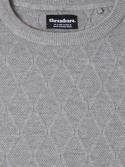 Threadbare Grey Diamond Textured Crew Neck Jumper - Image 5 of 5