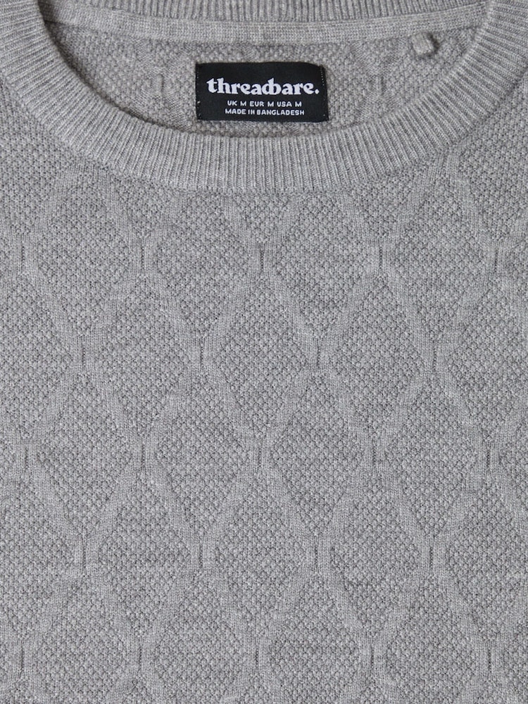 Threadbare Grey Diamond Textured Crew Neck Jumper - Image 5 of 5 Threadbare Grey Diamond Textured Crew Neck Jumper - Image 5 of 5