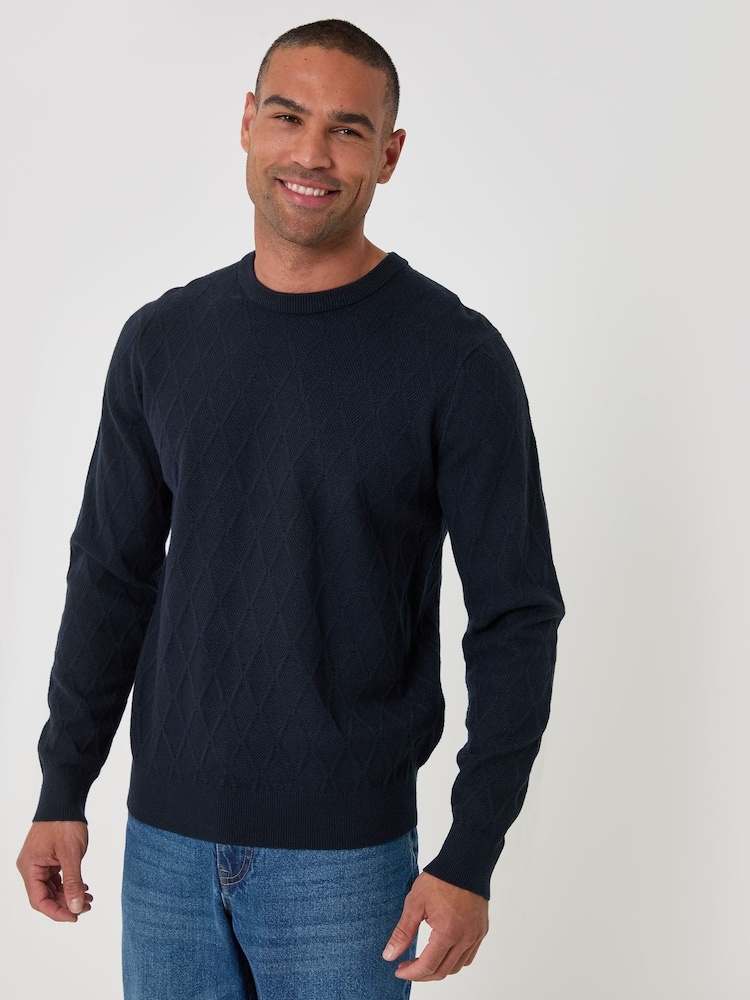 Threadbare Blue Diamond Textured Crew Neck Jumper - Image 1 of 5 Threadbare Blue Diamond Textured Crew Neck Jumper - Image 1 of 5