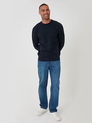 Threadbare Blue Diamond Textured Crew Neck Jumper - Image 3 of 5