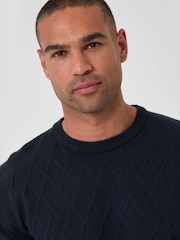 Threadbare Blue Diamond Textured Crew Neck Jumper - Image 4 of 5