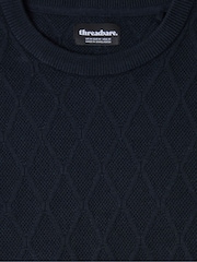 Threadbare Blue Diamond Textured Crew Neck Jumper - Image 5 of 5