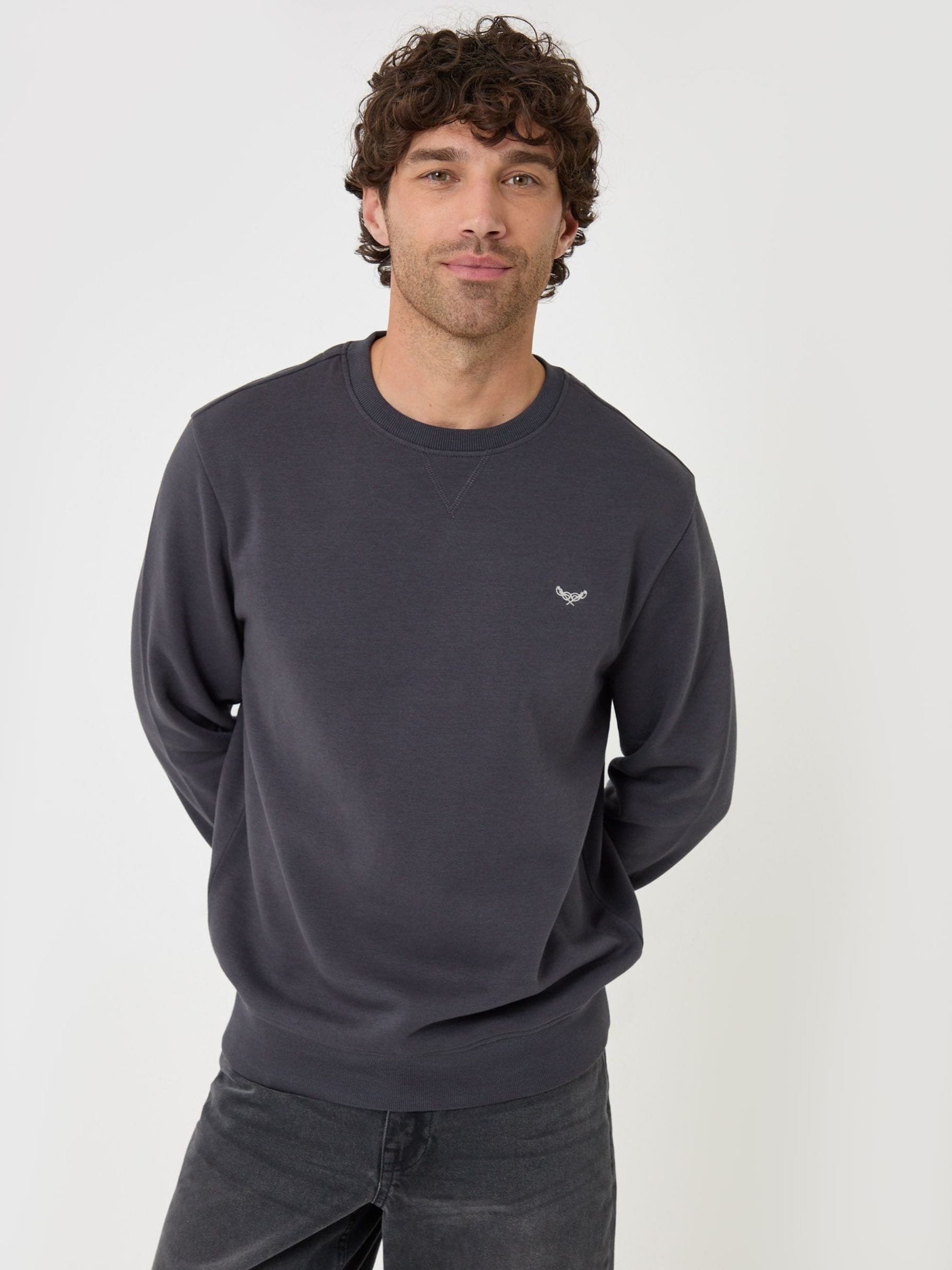 Threadbare Men's Grey The Essential Cotton Rich Crew Neck Sweatshirt In Charcoal - Image 3