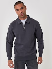 Threadbare Dark Grey Quarter Zip Collared Sweatshirt - Image 1 of 4