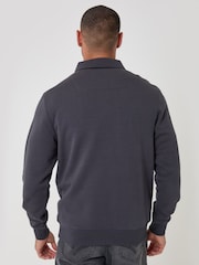 Threadbare Dark Grey Quarter Zip Collared Sweatshirt - Image 2 of 4