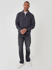 Threadbare Dark Grey Quarter Zip Collared Sweatshirt - Image 3 of 4