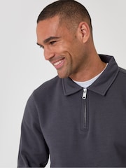 Threadbare Dark Grey Quarter Zip Collared Sweatshirt - Image 4 of 4