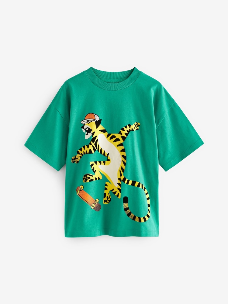 Green Tiger Skateboard Short Sleeves Graphic 100% Cotton T-Shirt (3-16yrs) - Image 1 of 3