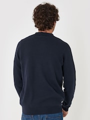 Threadbare Navy Blue Cotton Rich Quarter Zip Long Sleeve Polo Shirt - Image 2 of 4