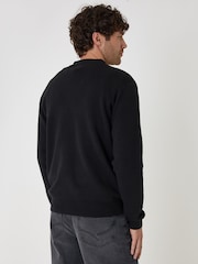 Threadbare Black Cotton Rich Quarter Zip Long Sleeve Polo Shirt - Image 2 of 4
