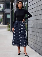 Roman Polka Dot A-line Belted Skirt - Bild 3 von 4