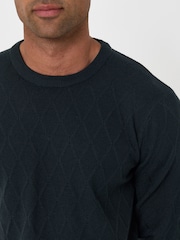 Threadbare Green Diamond Textured Crew Neck Jumper - Image 5 of 5