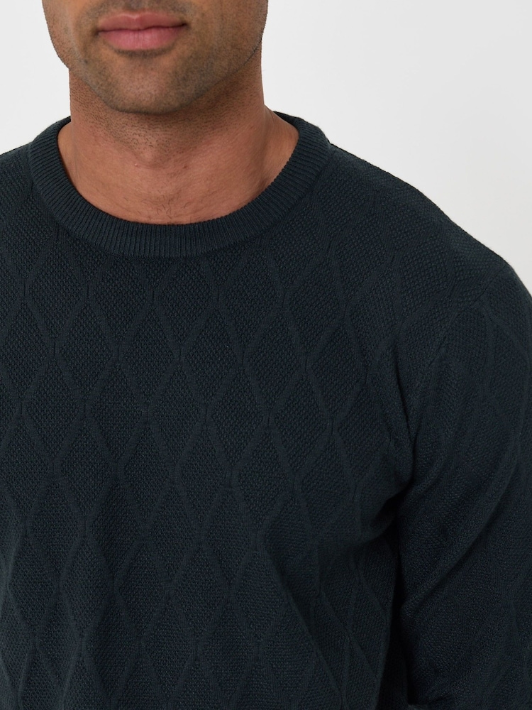 Threadbare Green Diamond Textured Crew Neck Jumper - Image 5 of 5 Threadbare Green Diamond Textured Crew Neck Jumper - Image 5 of 5