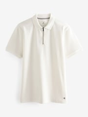 White Short Sleeve Textured Quarter Zip Polo Shirts - Image 6 of 9