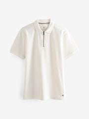 White Short Sleeve Textured Quarter Zip Polo Shirts - Image 7 of 9