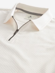 White Short Sleeve Textured Quarter Zip Polo Shirts - Image 8 of 9