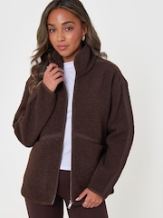 Threadbare Brown Contrast Binding Funnel Neck Fleece - Image 1 of 4