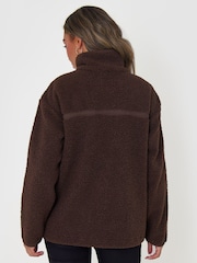 Threadbare Brown Contrast Binding Funnel Neck Fleece - Image 2 of 4